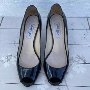 Jimmy Choo Glossy Black Peep Toe Heels
